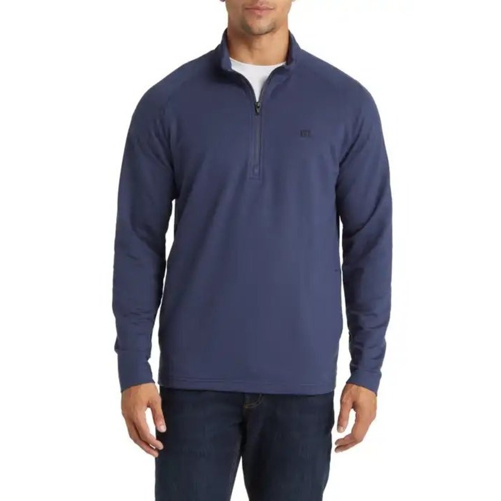 TravisMathew Mens Valiant Navy Quarter Zip Golf Pullover XL Raglan Sleeve Pocket